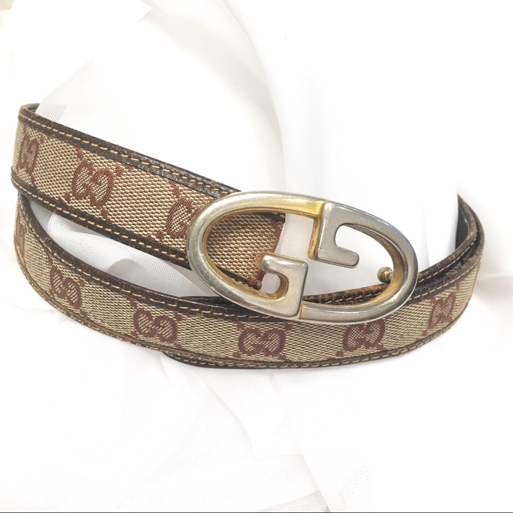 Vintage Gucci monogram leather canvas belt